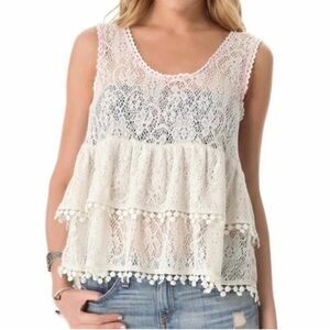 Free People Daydream cream lace tiered tank top